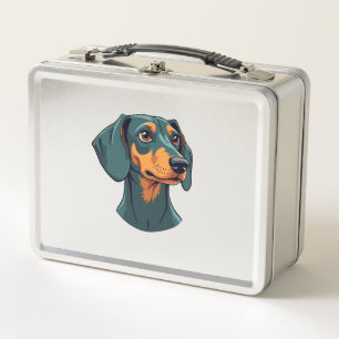Vintage-Dachshund-Porträtkunst Retro-Hundeillustra Metall Brotdose
