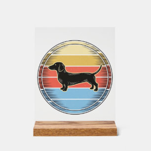 Vintage-Dachshund-Retro-Sonnenuntergang-Hund-Shirt Acrylschild