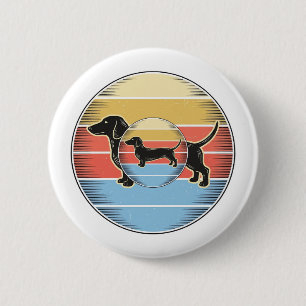 Vintage-Dachshund-Retro-Sonnenuntergang-Hund-Shirt Button