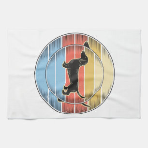 Vintage-Dachshund Retro-Sonnenuntergang-Hund-Shirt Geschirrtuch