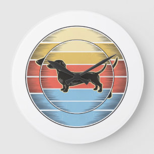 Vintage-Dachshund-Retro-Sonnenuntergang-Hund-Shirt Große Wanduhr
