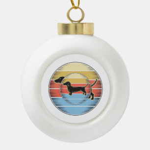 Vintage-Dachshund-Retro-Sonnenuntergang-Hund-Shirt Keramik Kugel-Ornament