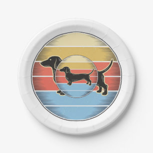 Vintage Dachshund Retro Sonnenuntergang Hund-Shirt Pappteller