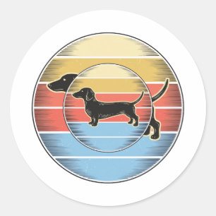Vintage Dachshund Retro Sonnenuntergang Hund Shirt Runder Aufkleber