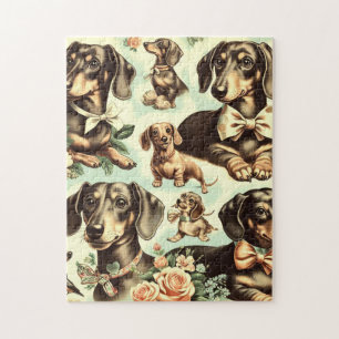 Vintage Dackel Nahtlose Malerei Puzzle