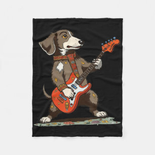 Vintage Dackel Würstchen Gitarre Funny Dog spielen Fleecedecke