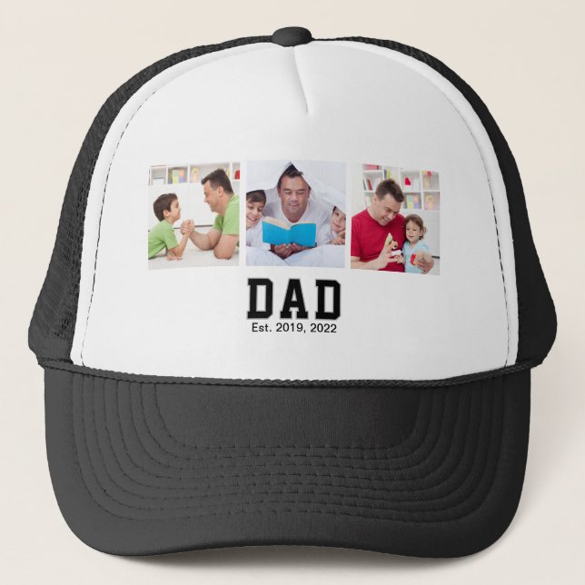 Vintage Dad Established Geschenk Text 3 Foto Truckerkappe (Vorderseite)