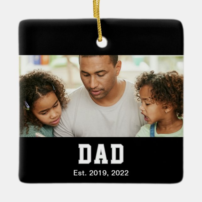 Vintage Dad Established Text Photo Keramikornament (Vorderseite)
