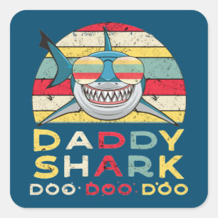Vintage Daddy Shark "Doo Doo Doo" Quadratischer Aufkleber