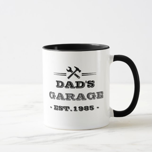 Vintage "Dads Garage - Gegr. 1985" Tasse (Rechts)