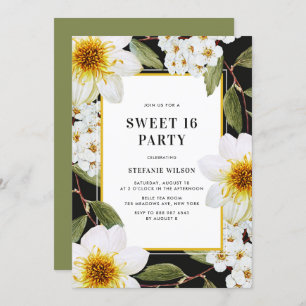 Vintage Dahlia und Spirea Botanische Süße 16 Party Einladung