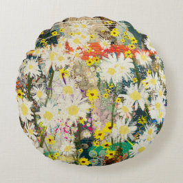 Vintage Daisies - Natur Inspiriert Blumenstrauß - Rundes Kissen