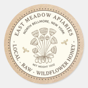 Vintage Daisy Blume Bee Honey Label Kraft Grenze Runder Aufkleber