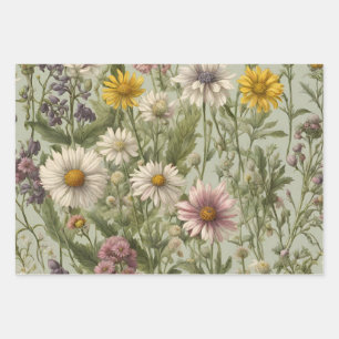 Vintage Daisy-Blume und Wildblumen Geschenkpapier Set