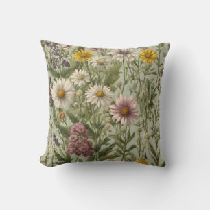 Vintage Daisy-Blume und Wildblumen Kissen