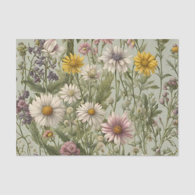 Vintage Daisy-Blume und Wildblumen Seidenpapier (Vorderseite)