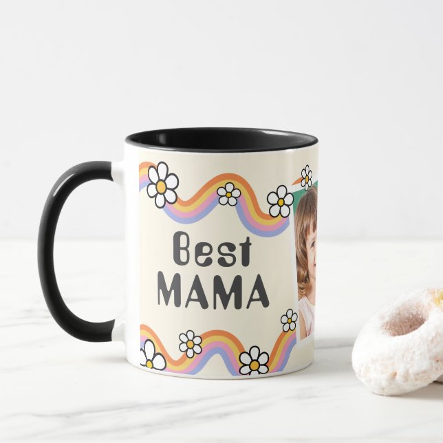 Vintage Daisy Boho Regenbogen Personalisiertes Fot Tasse (Mit Donut)