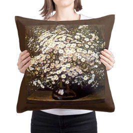 Vintage Daisy Floral Art, Earthy Brown Cottagecore Kissen