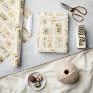 Vintage-Daisy-Herbarium-Collage Geschenkpapier