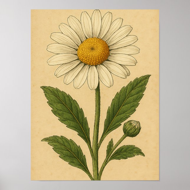 Vintage Daisy on Weathered Paper Poster (Vorne)