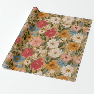 Vintage Daisy Pattern - Mustard Geschenkpapier