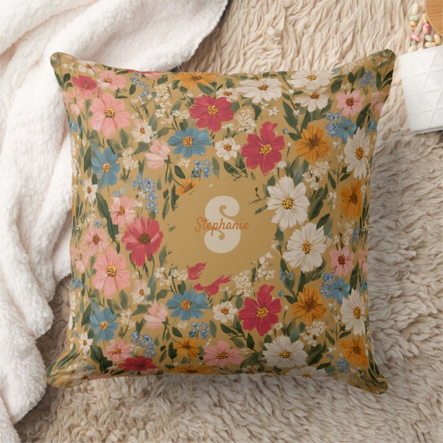 Vintage Daisy Pattern - Mustard Kissen (Decke)