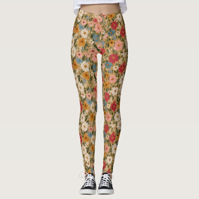 Vintage Daisy Pattern - Mustard Leggings (Vorderseite)