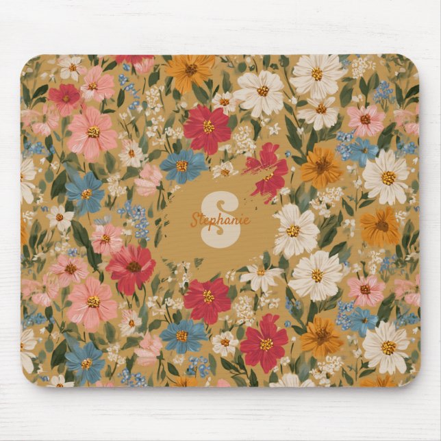 Vintage Daisy Pattern - Mustard Mousepad (Vorne)