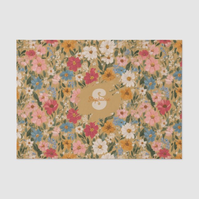 Vintage Daisy Pattern - Mustard Seidenpapier (Vorderseite)
