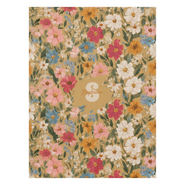 Vintage Daisy Pattern - Mustard Tischdecke (Vorderseite)