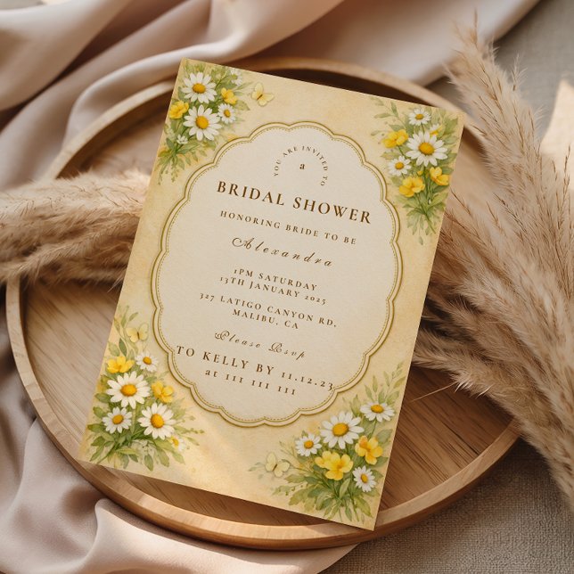 Vintage Daisy Wildflower Bridal Shower Einladung (Von Creator hochgeladen)