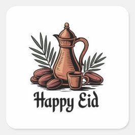 Vintage-Dallah-Arabischer-Kaffee-Eid-Aufkleber-Des Quadratischer Aufkleber
