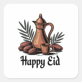 Vintage-Dallah-Arabischer-Kaffee-Eid-Aufkleber-Des Quadratischer Aufkleber