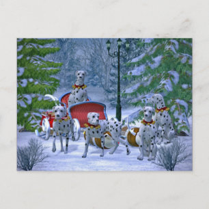 Vintage-Dalmatiner-Schlitten-Schnee-Weihnachten Postkarte