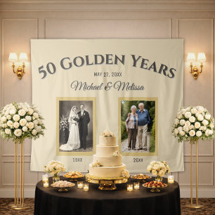 Vintage Damals und Heute 50 Goldene Jahre Jubiläum Wandteppich
