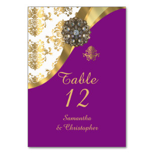 Vintage Damasehe in Weiß, lila und Gold Tischnummer