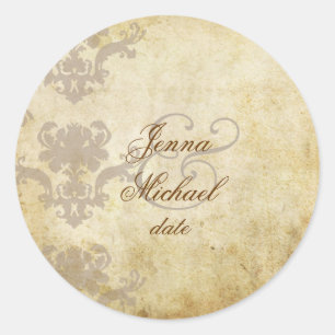 VINTAGE DAMASK-BREITERINVITATIONEN RUNDER AUFKLEBER