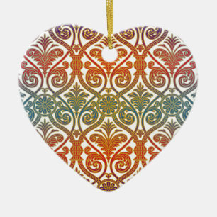 Vintage Damask Contour-Tapete - blau violett Keramik Ornament