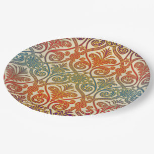 Vintage Damask Contour-Tapete - blau violett Pappteller