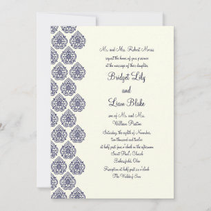 Vintage Damask Hochzeitseinladung (blau) Einladung
