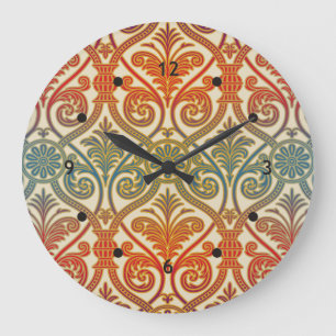 Vintage-Damask-Kontur Tapete - blau violett rot Große Wanduhr
