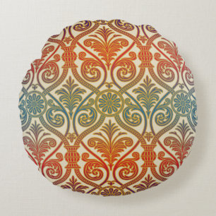 Vintage-Damask-Kontur Tapete - blau violett rot Rundes Kissen