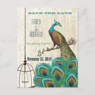 Vintage-Damask-Pfau-Vogelkäfig-Heiratseinladung Ankündigungspostkarte