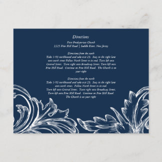 Vintage-Damask-Richtungskarte Navyblau und Weiß Begleitkarte