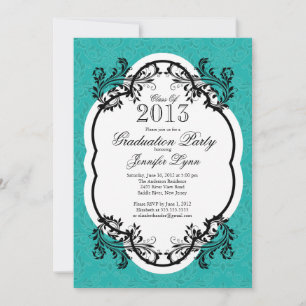 Vintage Damask Stilvolle Blue Graduation Party Einladung
