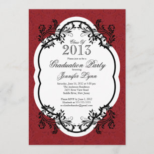 Vintage Damask Stylische Rote Graduation Party Einladung