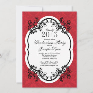 Vintage Damask Stylische Rote Graduation Party Einladung