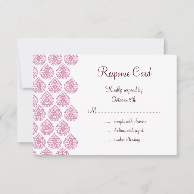 Vintage Damask-UAWG (rosa) RSVP Karte (Vorderseite)