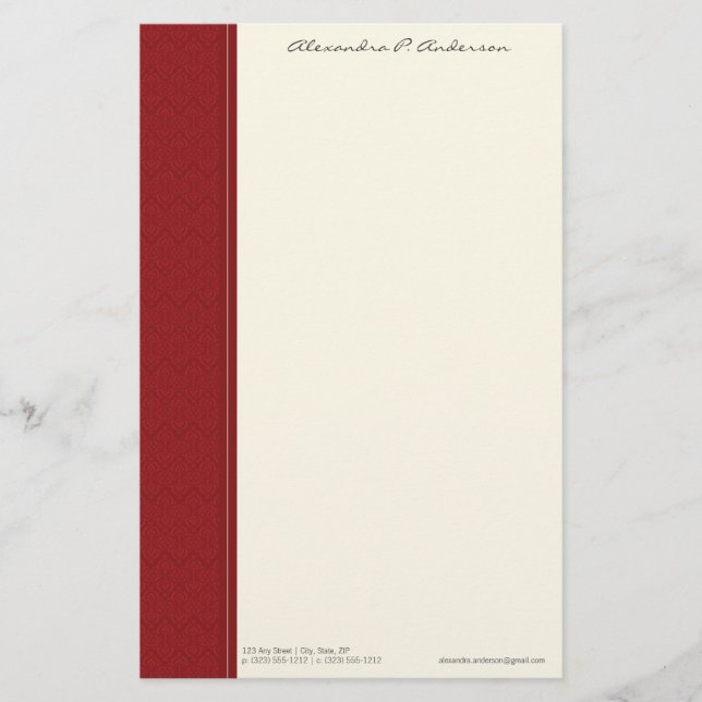 Vintage Damaske, benutzerdefiniertes rotes Designe Briefpapier (Vorderseite)