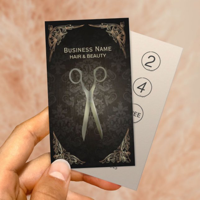 Vintage Damaskus Hair Salon Loyalty Punch Card Treuekarte (Von Creator hochgeladen)